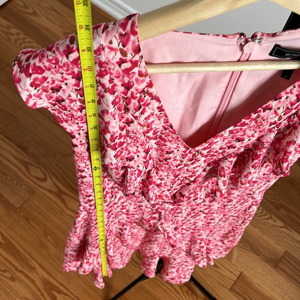 BCBG Jessa Ruffle Pink Floral V Neck Mini Dress Size 4 - Picture 9 of 10